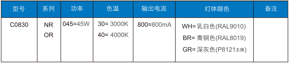 路灯C0830-NR/OR订单信息